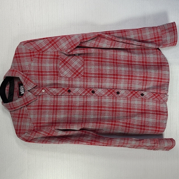 Vans Tops - Vans Top Long Sleeve Button-Down Flannel Plaid Collar Red Gray Size Medium